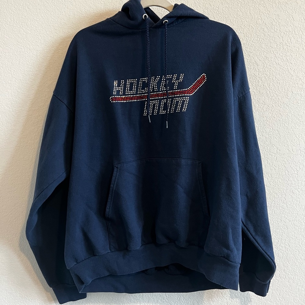 XL hockey mom bedazzled hoodie jacket